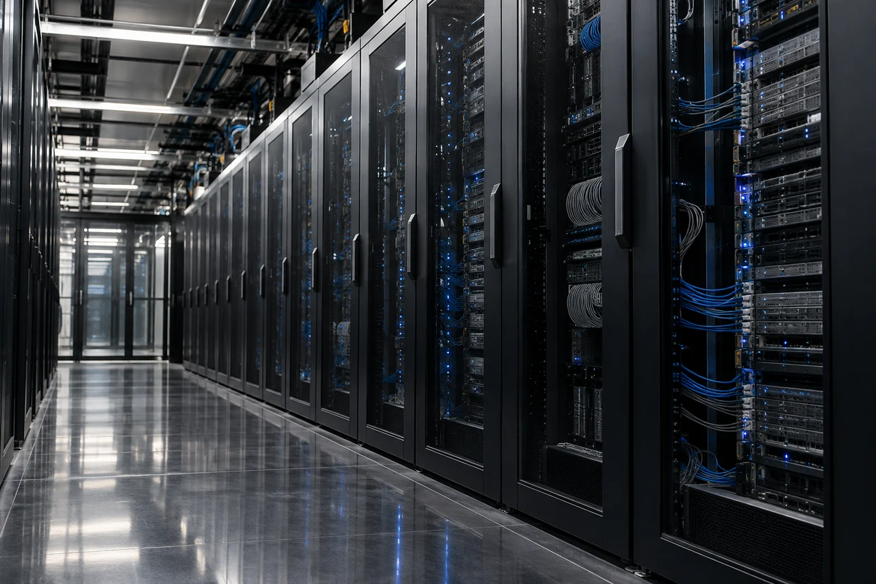 A carefully organized data center corridor